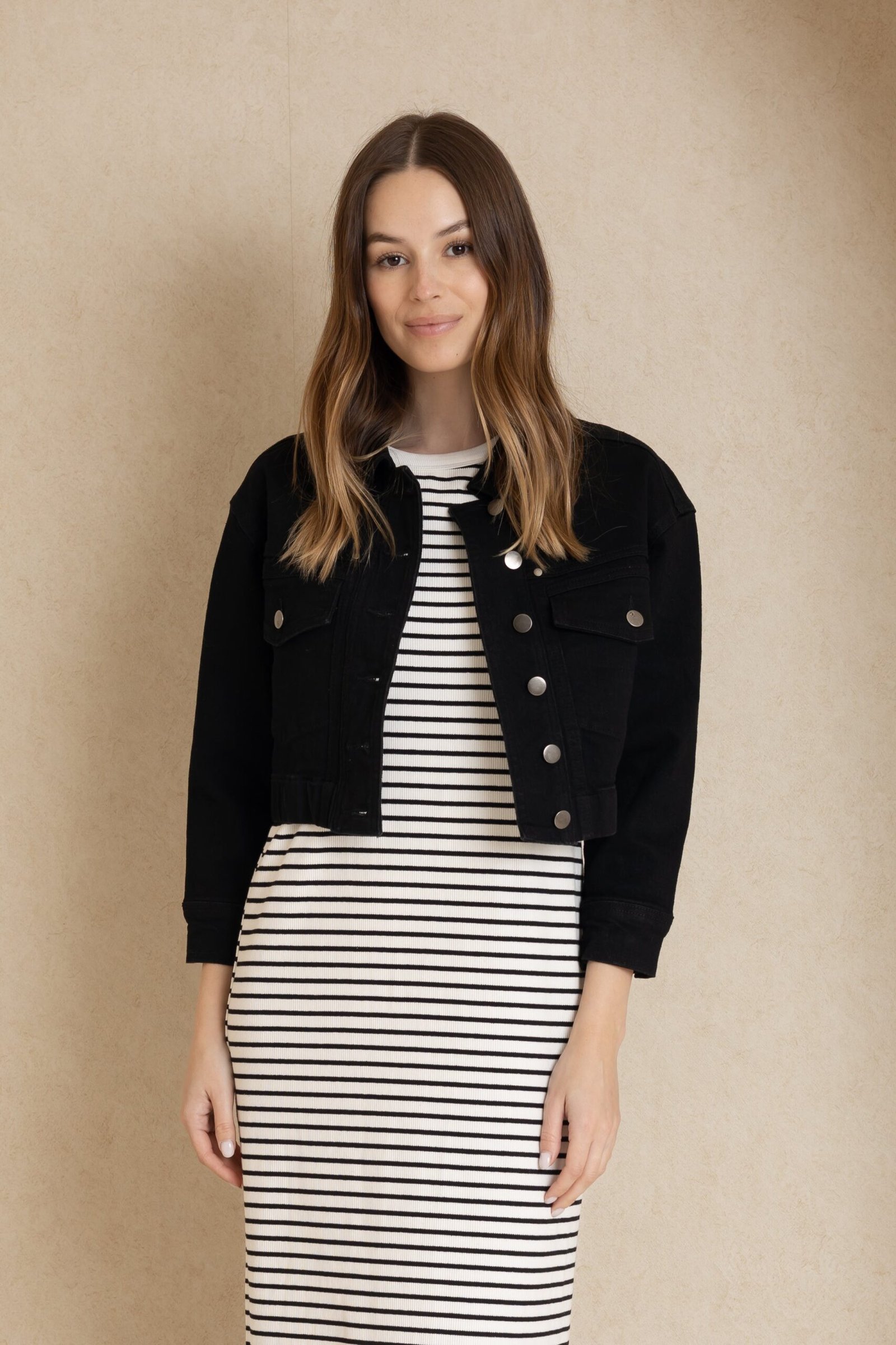 Black Denim Cropped Jacket - Image 1