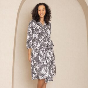 Black And White Tropical Wrap Dress - Image 2