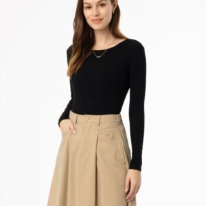 Black Basic Wider Neck Ribbed Tee - Image 4