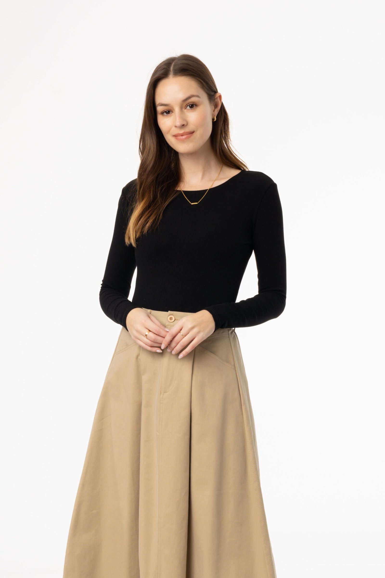 Black Basic Wider Neck Ribbed Tee - Image 1