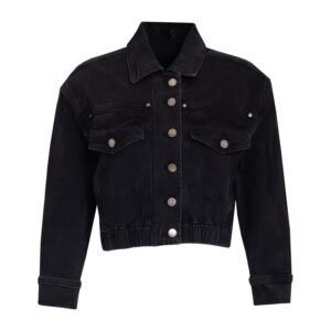 Black Denim Cropped Jacket - Image 4