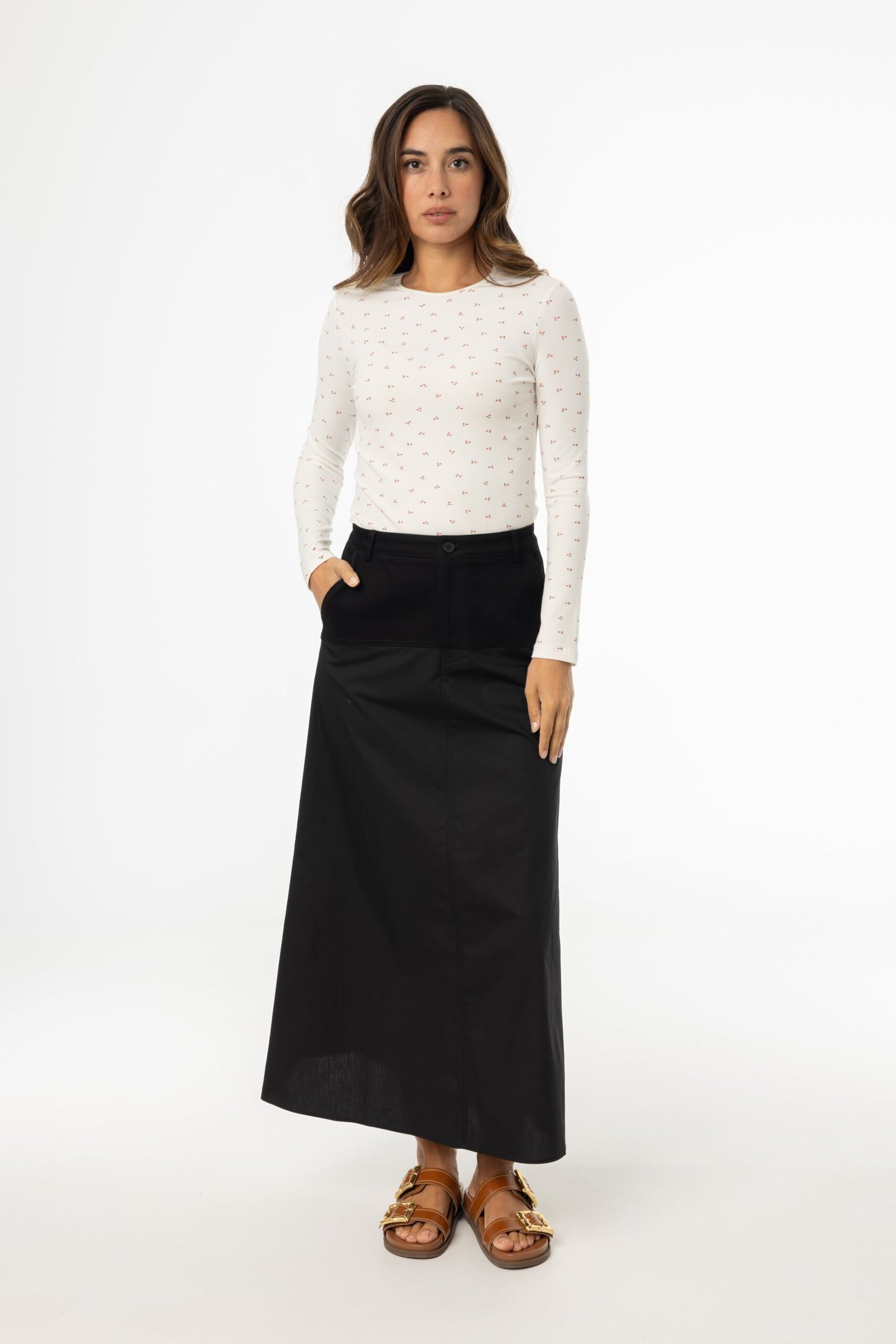 Black Fabric Combo A-Line Skirt - Image 1