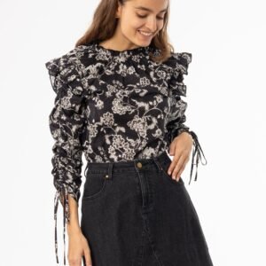 Black Floral Ruffle Blouse - Image 4