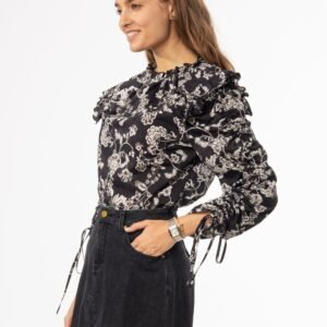 Black Floral Ruffle Blouse - Image 2