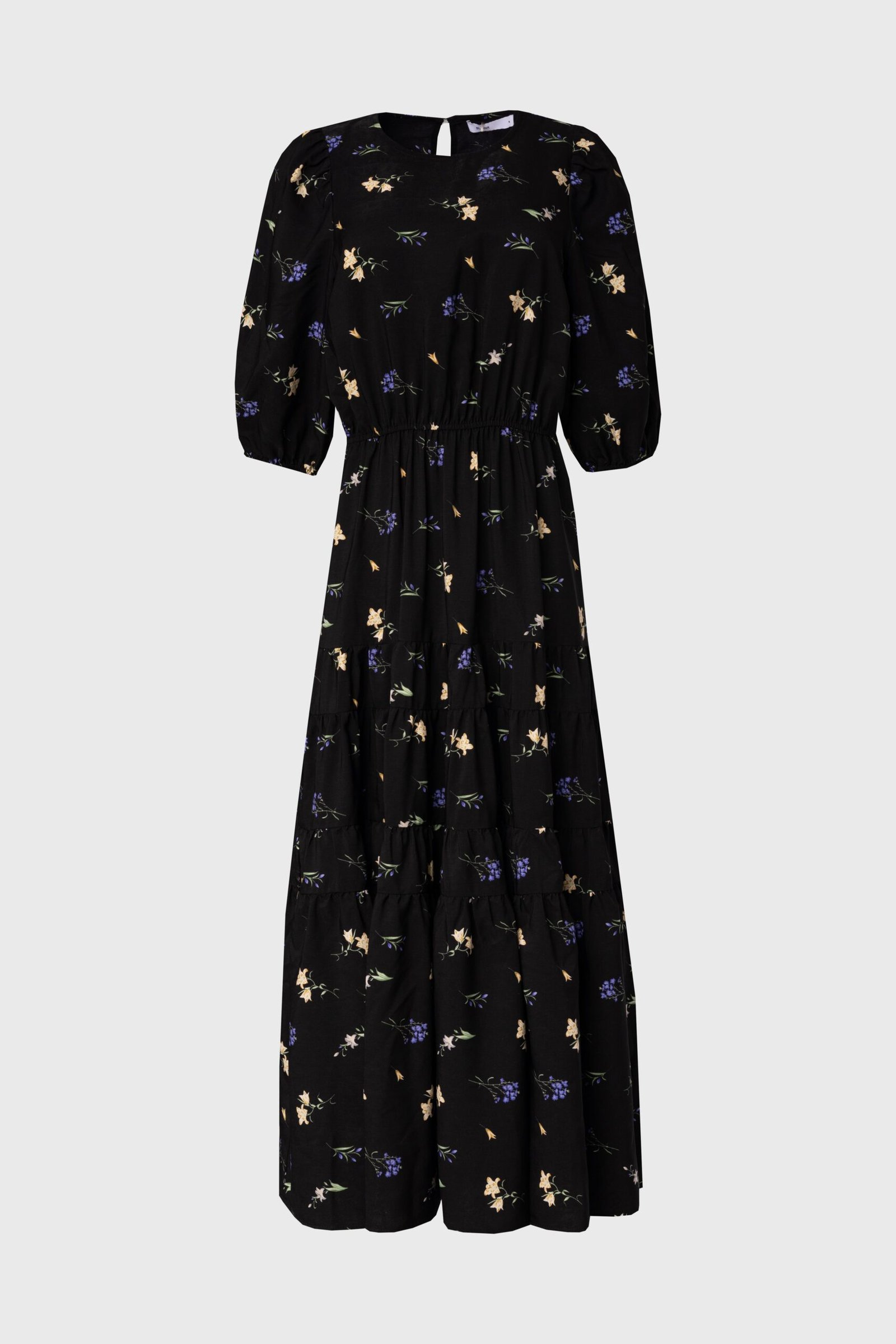 Black Floral Print Tiered Dress - Image 5