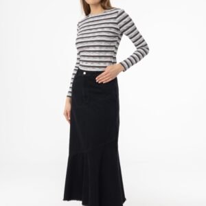 Black Fringe Tiered Denim Skirt - Image 2