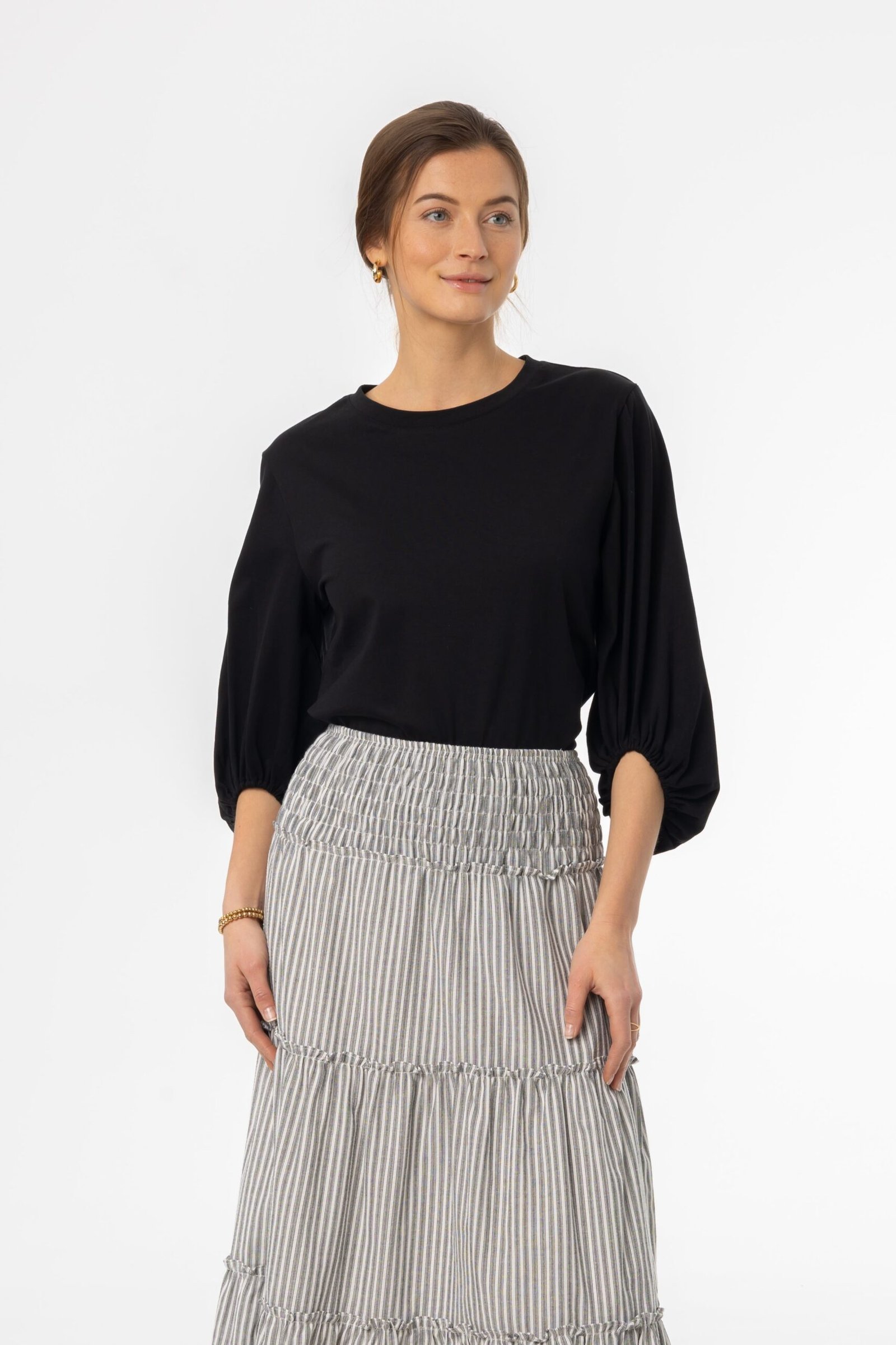 Black Gathered Sleeve T-Shirt - Image 1