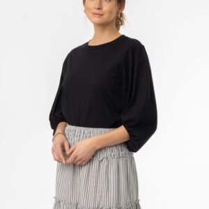 Black Gathered Sleeve T-Shirt - Image 2