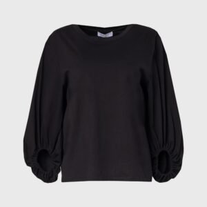 Black Gathered Sleeve T-Shirt - Image 5