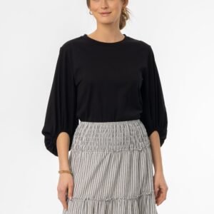 Black Gathered Sleeve T-Shirt - Image 4