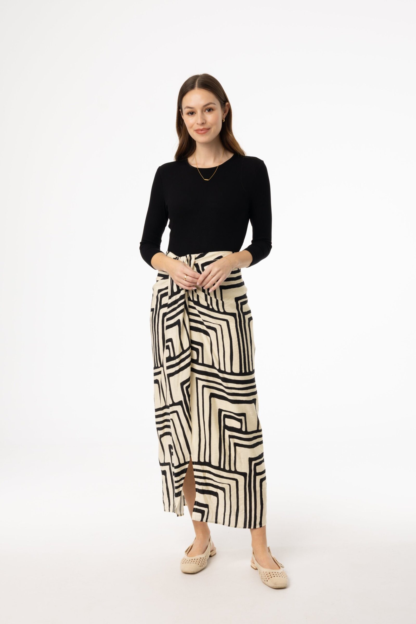 Black Geometric Draped Skirt - Image 1