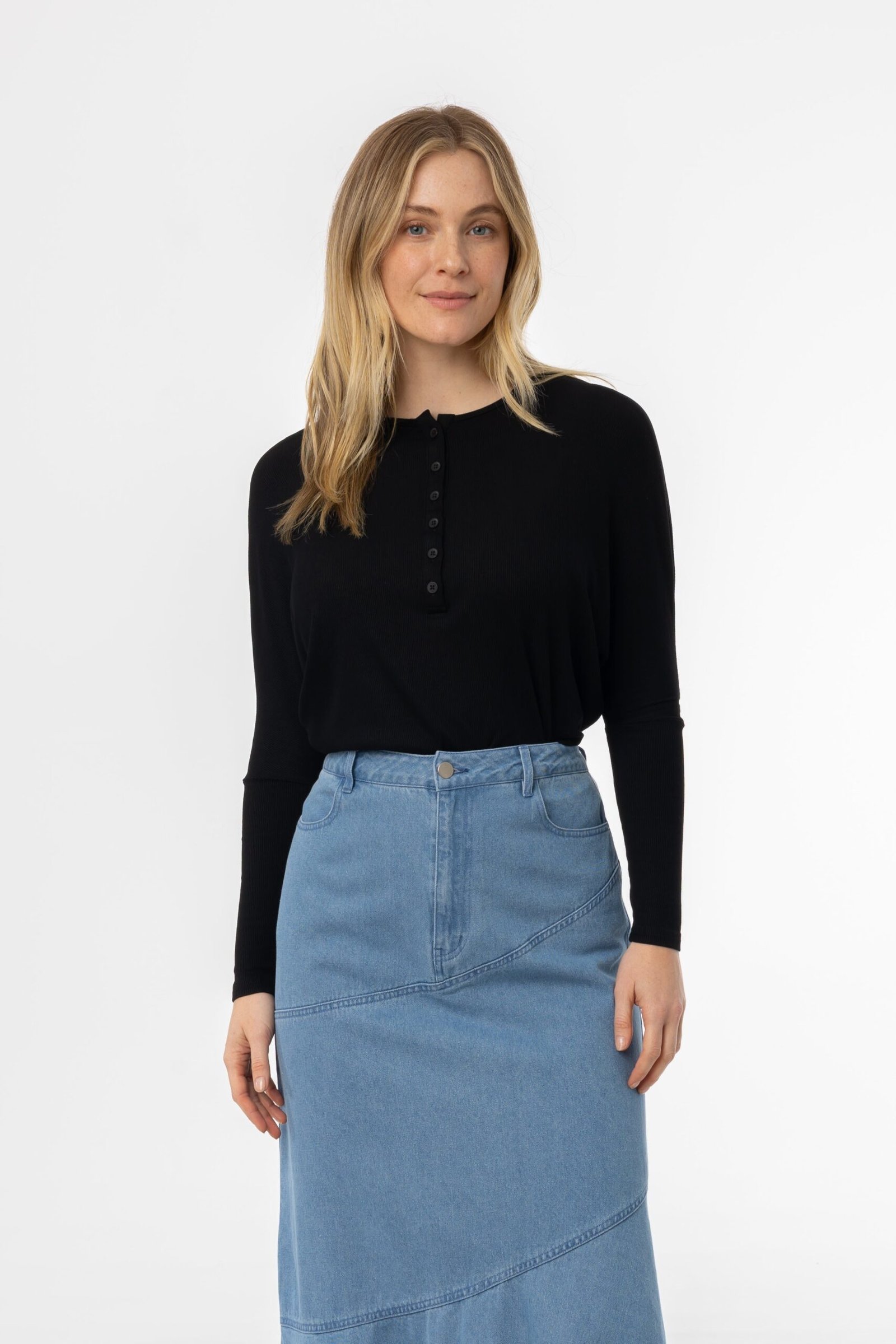 Black Henley Dolman T-Shirt - Image 1