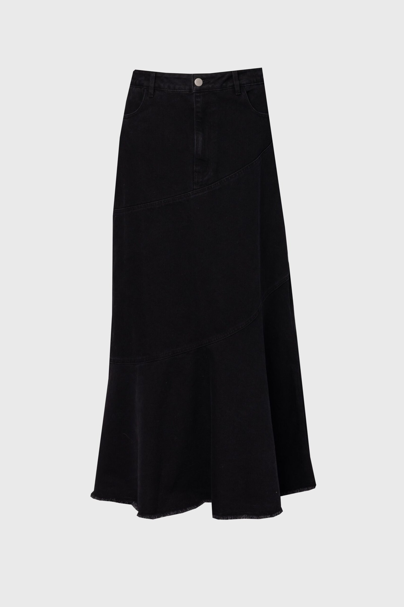Black Fringe Tiered Denim Skirt - Image 5