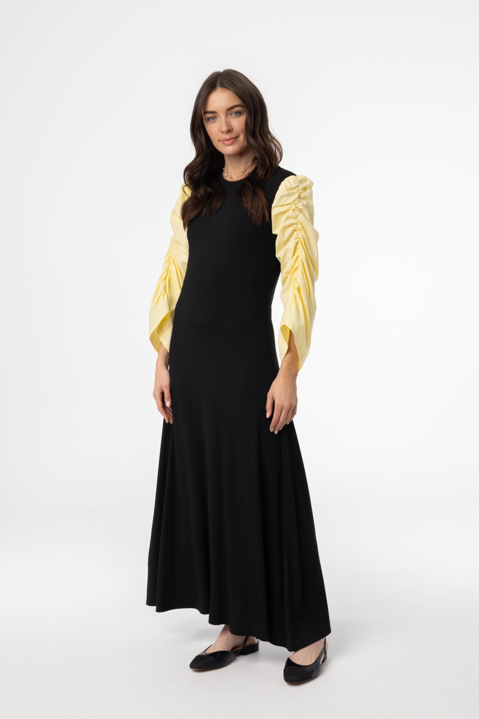 Black and Yellow Colorblock Maxi Dress - Image 1