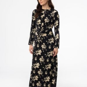 Black Floral Ruched Maxi Dress - Image 2