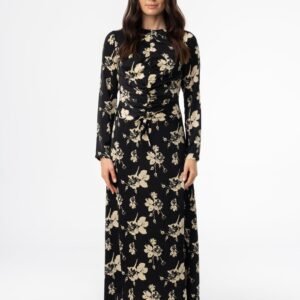 Black Floral Ruched Maxi Dress - Image 4