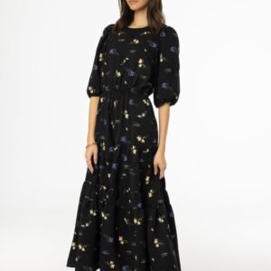 Black Floral Print Tiered Dress - Image 2