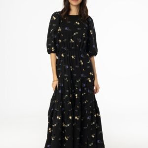 Black Floral Print Tiered Dress - Image 4