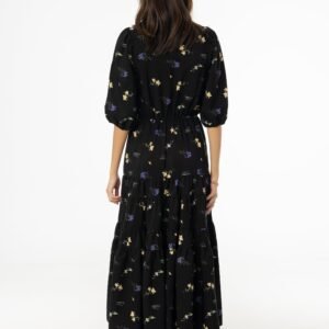 Black Floral Print Tiered Dress - Image 3