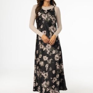 Black Floral Printed Slip Dress
