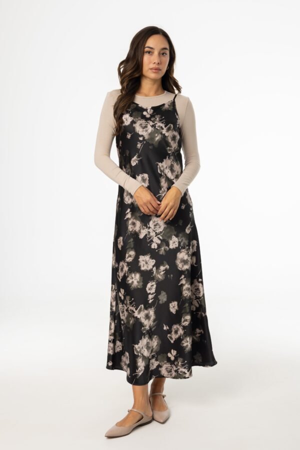 Black Floral Printed Slip Dress