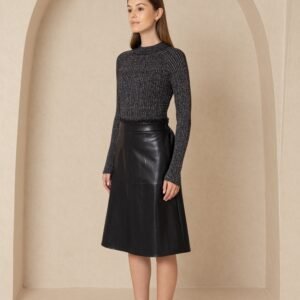 Black Gathered Leather Skirt - Image 2