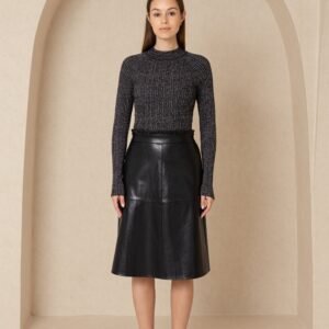 Black Gathered Leather Skirt - Image 4
